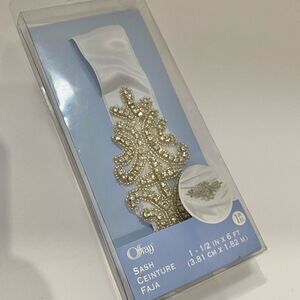 Offray Sash White Satin Ribbon Beaded Rhinestone